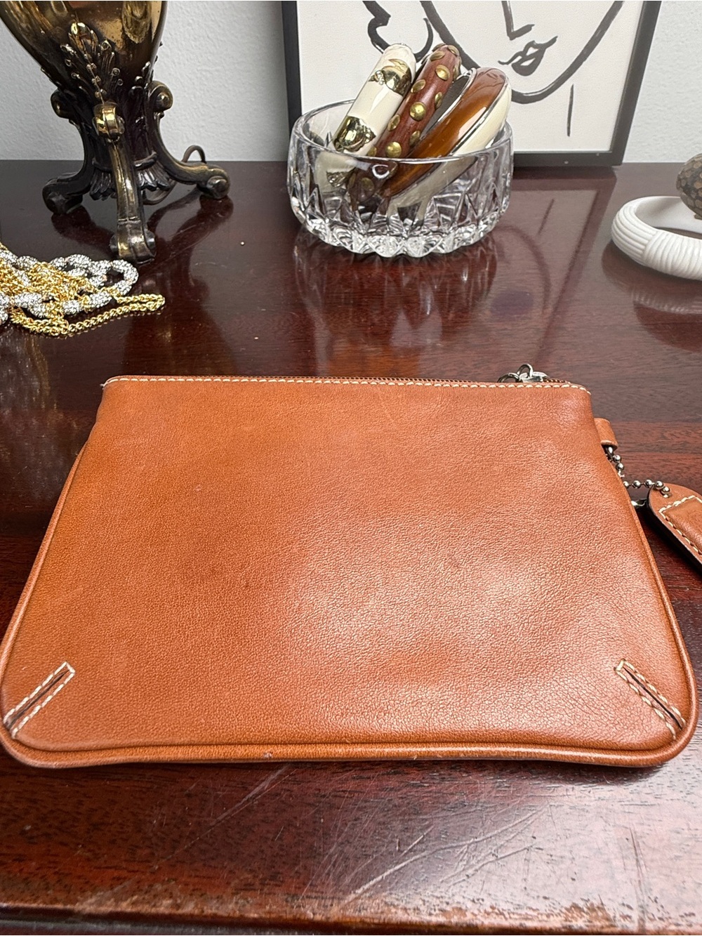 Coach Tan Leather Wristlet Clutch
